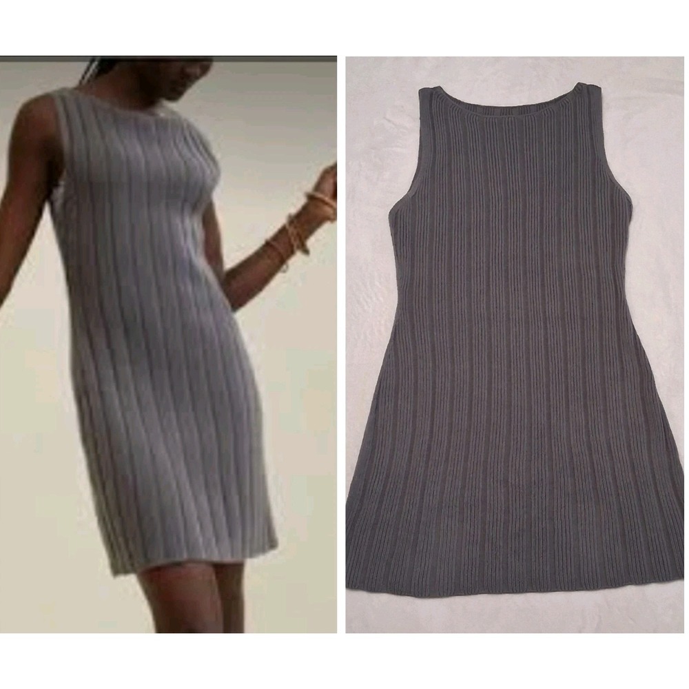 Aerie Ribbed Sweater Mini Dress Size Medium Gray Sleeveless Stretch Cotton 03/25